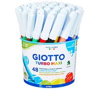 Giotto Rotuladores Turbo Maxi – Lavables, Punta Maxi 5 mm, 4x12 colores surtidos, 48 unidades