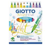 Giotto Turbo Soft Brush, Marcadores con punta de pincel, Punta de Pincel soluble al agua, Colores Pastel Surtidos, 10 unidades