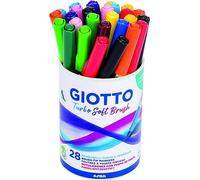 Giotto Turbo Soft Brush, Rotuladores con punta de pincel, Bote de Metal, Punta de Pincel soluble al agua, Colores Surtidos, 28 unidades