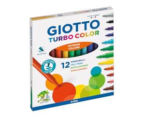 GIOTTO Turbocolor, Rotuladores, Punta Fina, Punta 2.8mm, Colores Surtidos, 12 unidades
