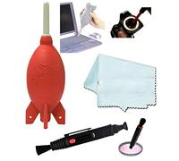 Giottos AA1903 Rocket Air Blaster grande rojo + paño de microfibra VCC113 + bolígrafo de lente de limpieza