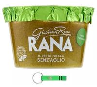Giovanni Rana Pesto al Basilico Genovese DOP Senza Aglio, salsa de pesto fresca, albahaca genovesa, pesto DOP sin ajo, 140 g + llavero Beni Culinari gratuito