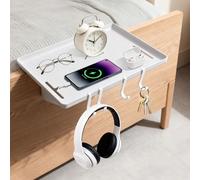 GIOVARA Mesita de Noche para Dormitorio, Estante para Mesita de Noche, Mesitas de Noches para Colgar con Orificio, Bandeja Ajustable con Clip para Cama para Dormitorio, Loft, Baño (Blanco)