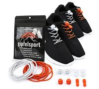 gipfelsport Cordon Elastico Zapatillas - Cordones sin Atar | para niños y Adultos | Cordones Deportivos, Triatlon | 2X Par de Blanco/Naranja