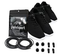 gipfelsport Cordon Elastico Zapatillas - Cordones sin Atar | para niños y Adultos | Cordones Deportivos, Triatlon | 2X Par de Negro/Negro