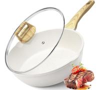 GiPP Freidora Antiadherente - SartéN Con Tapa De Granito Blanco 2.5l, Boca Abajo, Mantenga Las Manos Frescas Y No Pegajosa Olla De Cocina No TóXica Skillet (Blanco, 24cm)