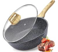 GiPP Freidora Antiadherente - SartéN Con Tapa De Granito Blanco 2.5L, Boca Abajo, Mantenga Las Manos Frescas Y No Pegajosa Olla De Cocina No TóXica Skillet (Gris, 24cm)