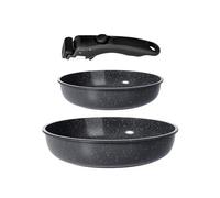GiPP Juego de Ollas y Sartenes Cerámicas Antiadherente - Juego de Cocina con Mangos Desmontables, No Tóxico, Apto para Inducción, Horno y Lavavajillas(Negro 3PCS)