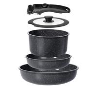 GiPP Juego de Ollas y Sartenes Cerámicas Antiadherente - Juego de Cocina con Mangos Desmontables, No Tóxico, Apto para Inducción, Horno y Lavavajillas(Negro 5PCS)