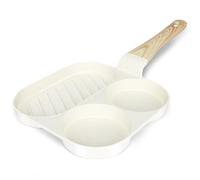 GiPP Sartén para huevos fritos, 3 agujeros, revestimiento antiadherente de granito, sin PFOS/PFOA, para desayuno frito, huevos, salchichas, tocino, color blanco