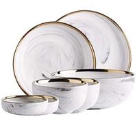 GIQKDZNUO Juego de 7 vajillas de cerámica de mármol Blanco para arroz, Ensalada, Fideos, tazón, Plato para Sopa, vajilla, Utensilios de Cocina