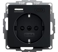 Gira 2459005 - Toma de corriente Schuko con conector USB, 2 enchufes tipo A (máx. 2,4 A) tipo C (máx. 3 A), sistema 55, color negro mate