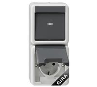 GIRA 417630 Combinación Interruptor basculante/enchufe Schuko 16 A 250 V ~ vertical con tapa abatible interruptor universal de apagado, gris