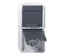 GIRA 478030 Schuko - Enchufe doble (16 A, 250 V, vertical, con tapa abatible, WG AP), color gris