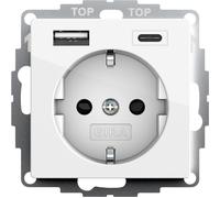 Gira 245903 - Toma de corriente Schuko con conector USB, 2 enchufes tipo A (máx. 2,4 A), tipo C (máx. 3 A), sistema 55, color blanco brillante