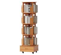 Gira la librería, Estantería de Madera Maciza Estante Almacenamiento Giratorio Varios Niveles for Sala Estar con cajón y Ruedas universales for su Uso(White,150.5 * 49cm)