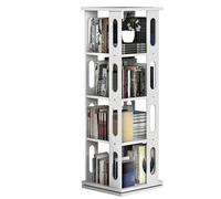 Gira la librería, Estantería giratoria de 4 estantes Estante Almacenamiento Piso Madera Maciza Fácil Instalar Amplio Espacio(White)