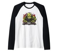 Gira los ritmos con un ogro de fiesta en la cabina de DJ Camiseta Manga Raglan