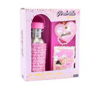 Girabrilla Botella Tweed Set, 1 paquete con agenda, colgante de corazón y botella ecológica