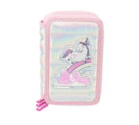 Girabrilla Girabrilla-19027 - Estuche con 3 Compartimentos para la Escuela para niños, Efecto plumón, Color Rosa, Talla única, 19027