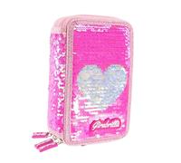 Girabrilla Nice Group - Estuche Escolar con 3 Compartimentos, Magenta con Corazón Dorado