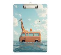 Giraffe Driving A Van - Portapapeles acrílico para enfermeras y oficina, tablero de clip de plástico con clip de perfil bajo, gancho para colgar, tablero de escritura de PVC transparente, color