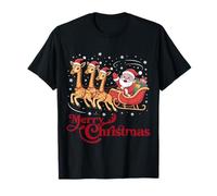 Giraffe Santa Christmas Sleigh Funny Animal Holiday Camiseta