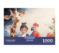 Giraffe with Friend 1000 Pcs Ökopapier Puzzle Dreamlike Giraffe Chicken and Parrot Lebendige Bilder Kreatives Spiel Puzzles Als Wohnaccessoires 70x50cm/1000pcs