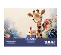 Giraffe with Friend 1000 Pcs Ökopapier Puzzle Dreamlike Giraffe Chicken and Parrot Stressabbau Kreatives Spiel Puzzles Als Wohnaccessoires 70x50cm/1000pcs