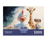 Giraffe with Friend 1000 Pcs Ökopapier Puzzle Fantasy Duck and A Giraffe Lebendige Bilder Kreatives Spiel Puzzles Als Wohnaccessoires 52x38cm/1000pcs