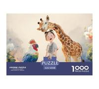 Giraffe with Friend 1000 Pcs Stabiler Karton Puzzle Dreamlike Giraffe Chicken and Parrot Lebendige Bilder Kreatives Spiel Puzzles Als Geburtstagsgeschenke 52x38cm/1000pcs