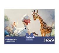 Giraffe with Friend 1000 Pcs Stabiler Karton Puzzle Fantasy Duck and A Giraffe Stressabbau Kreatives Spiel Puzzles Als Wohnaccessoires 38x26cm/1000pcs