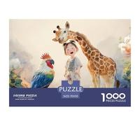 Giraffe with Friend 1000 Stück Ökopapier Puzzle Dreamlike Giraffe Chicken and Parrot Stressabbau Familienspiel Puzzles Als Wohnaccessoires 70x50cm/1000pcs