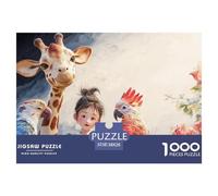 Giraffe with Friend 1000 Stück Ökopapier Puzzle Dreamlike Giraffe Chicken and Parrot Stressabbau Familienspiel Puzzles Für Erwachsene Und Kinder 38x26cm/1000pcs