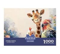 Giraffe with Friend 1000 Stück Ökopapier Puzzle Dreamlike Giraffe Chicken and Parrot Stressabbau Kreatives Spiel Puzzles Als Geburtstagsgeschenke 52x38cm/1000pcs