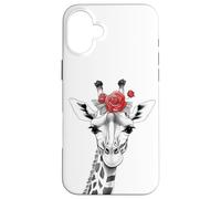 Giraffe with Red Rose for Zoo Animal Lovers Carcasa para iPhone 16 Plus