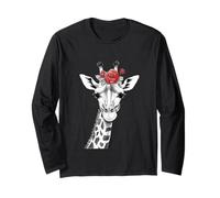 Giraffe with Red Rose for Zoo Animal Lovers Manga Larga