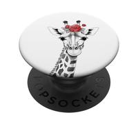 Giraffe with Red Rose for Zoo Animal Lovers PopSockets PopGrip Adhesivo