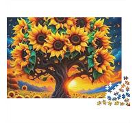 Girasol 1000pz Puzzle Adultos Árbol Girasol Mágico al Atardecer Premium Grueso Robusto Vibrante Desafiante Alivio Estrés Juego Familiar 38x26cm/1000pz