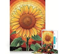 Girasol al Atardecer ︰ Rompecabezas de vidrieras de 1000 Piezas para Adolescentes Mejora la Memoria Relajante Divertido Corte nítido Colección de Piezas de Arte 38x26cm
