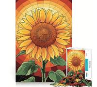 Girasol al Atardecer ︰ Rompecabezas de vidrieras de 1000 Piezas para Adolescentes Recuerda, Mejora, relaja, Mente, Obra de Arte de Corte nítido 38x52cm