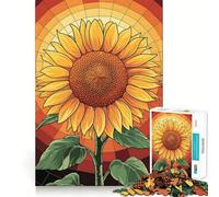 Girasol al Atardecer ︰ Rompecabezas de vidrieras de 1000 Piezas para Adultos Juguete Inteligente, Divertido y silencioso Corte preciso 50x75cm