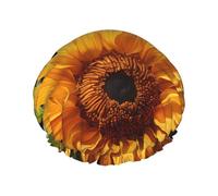 Girasol amarillo sobre fondo marrón Gorro de ducha doble impermeable para mujer, gorro de baño y ducha para el hogar, gorro de ducha reutilizable, gorro de ducha para mujer,