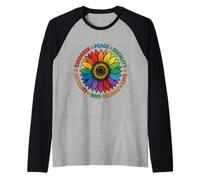 Girasol Arcoíris Paz Igualdad Diversidad Amor Camiseta Manga Raglan