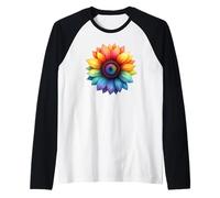 Girasol arcoíris, Vibrante Arte Floral Multicolor, Flor Camiseta Manga Raglan