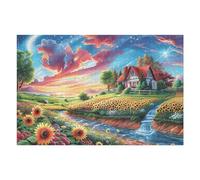 Girasol Arroyo Cabaña Rural Campo Salvaje Puzzle 1000 Piezas para Adultos Agradable Cautivador Y Creativo Ocio Familiar Y Hobbies 1000 PCS（75x50cm）