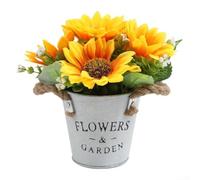 Girasol artificial en maceta de hierro vintage, planta sintética en maceta para decoración nórdica del hogar y la oficina, para escritorios, estantes y decoración de encimeras