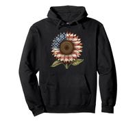 Girasol Bandera Americana Floral Patriótica Gráfico 4 de Julio Sudadera con Capucha