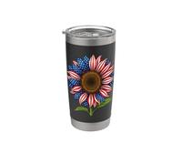 Girasol Bandera Americana Floral Patriótica Gráfico 4 de Julio Vaso térmico de acero inoxidable de doble pared