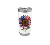 Girasol Bandera Americana Floral Patriótica Gráfico 4 de Julio Vaso térmico de acero inoxidable de doble pared